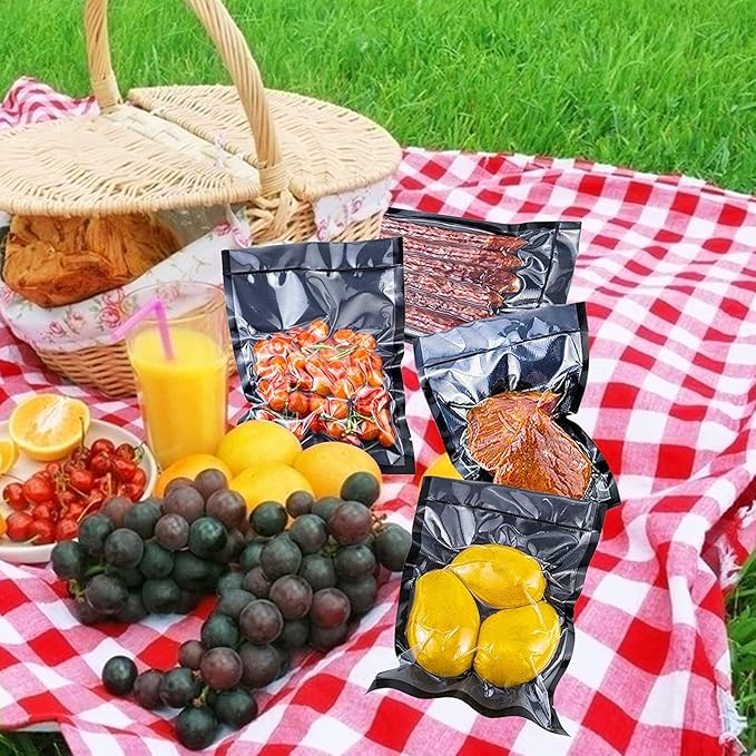 CANLENPK 4x8 Inch/10x20cm Small Black Back and Clear Front Vacuum Sealer Bags,Food Storage Bag,Seal Meal Snack Fruit Nut,Boil Steam Heat Freeze,Commercial Grade Heavy Duty Sealable Bags (100PCS, Black Back)