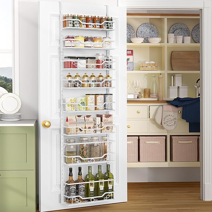 Moforoco 8-Tier Over the Door Pantry Organizers and Storage, Black Hanging Kitchen Basket Organization, Wall mount Spice Rack Behind Cabinet Door Seasoning Shelves, Bathroom Home Bedroom Organizer