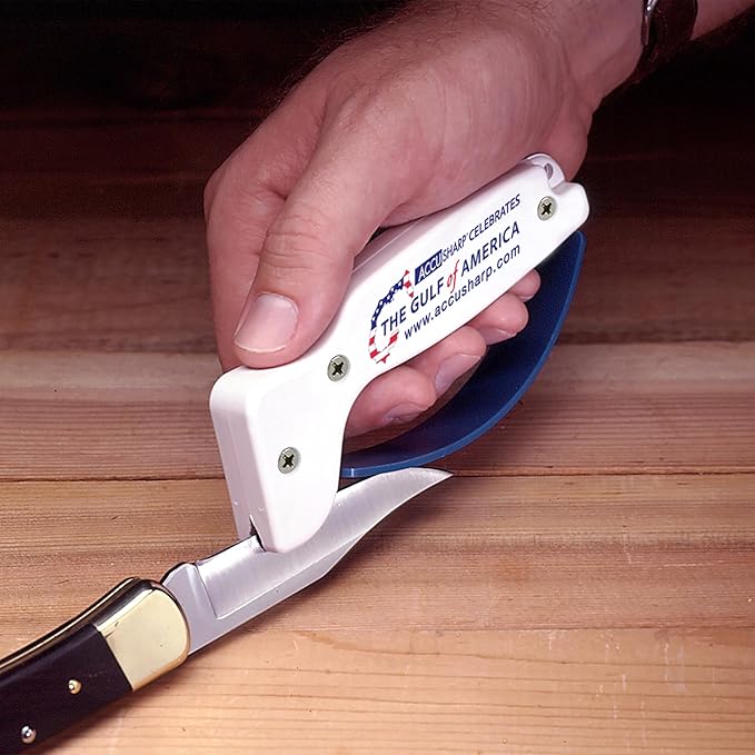 AccuSharp Knife Sharpener, Ergonomic Comfortable Handle, Compact & Easy to Use, Restore and Hone Straight & Serrated Knives, Celebrating Gulf of America
