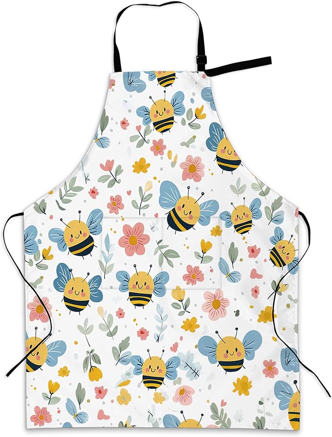 Kitchen Apron with Pocket,Waterproof Adjustable Neck and Long Ties, Cooking Baking Gardening Painting Apron for Women