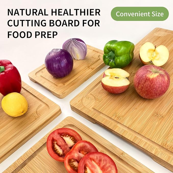 4 Piece Extra Large Bamboo Cutting Board Set For Kitch, Heave Duty Wood Cutting Board With Juice Groove Pre Oiled Chopping Board Set For Meat Vegetable Fruits