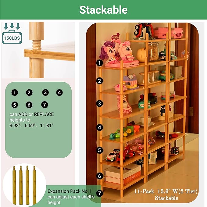 Bamboo Rack | Tool-Free Expandable (2-6 Tiers) | Kitchen Spice Organizer & Office Breakroom Snack/Cup Storage (Natural Bamboo)(Powered by Gogogo) (Nature, 15.6" W(4 Tier))