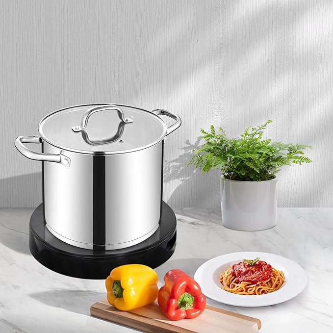 LIANYU 12 QT Stock Pot with Lid, 12 Quart Stainless Steel Large Tall Soup Pot for Cooking, Big Deep Stockpot with Visible Lid, Tri-ply Heavy Duty Stockpot for Induction, Stoves, Gas