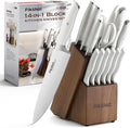 Knife set, Fikshot 14-Piece White knife set with Block, Elegant White Kitchen Knife Set for Ladies, Stainless Steel Knife Set with Sharpener, Dishwasher Safe (WHITE)