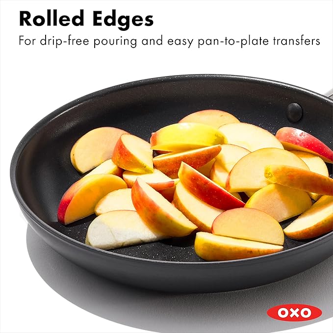 OXO Enhanced 10" Frying Pan Skillet, PFAS-Free Ceramic Nonstick, Durable Hard Anodized Cookware, Scratch Resistant, Stainless Steel Handle, Good Grips, Dishwasher Safe, Oven safe, Black