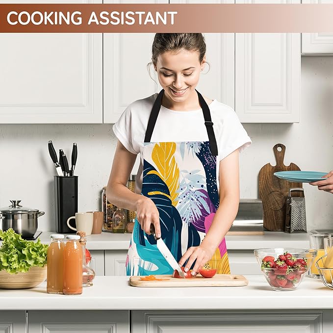 Cooking Apron for Women and Men,Adjustable Chef Bib Apron with 2 Pockets, Water and Oil Resistant for Kitchen Use