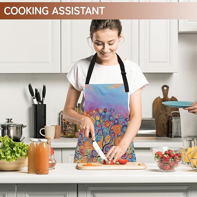 Cooking Aprons for Men and Women,Adjustable Bib Chef Apron with 2 Pockets, Soft and Durability Kitchen Apron
