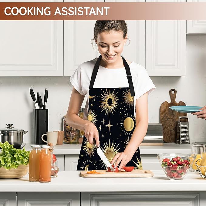 Kitchen Apron with Pocket,Waterproof Adjustable Neck and Long Ties, Cooking Baking Gardening Painting Apron for Women