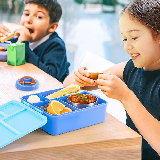Bento Lunch Box for Kids With 8oz Soup Thermo,Leak-proof Lunch Containers with 4 Compartment,Thermo Food Jar, Food Containers for School