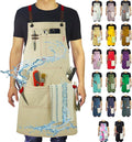 Work Aprons with Multiple Pockets, Waterproof Canvas for Cooking, Painting, Crafting, Gardening, Sizes M to XXL, Colorful Spots