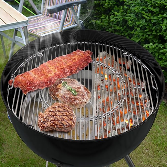 onlyfire Stainless Steel Detachable Grill Drip Pan for Weber 22" Kettle Grills, Grease Tray Liner with Removable Charcoal Divider, Semi-Circular