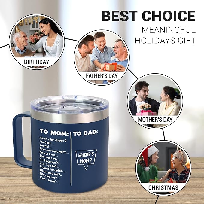 Christmas Birthday Gifts for Dad - 14 oz Stainless Steel Insulated Coffee Mug with Lid - Funny Birthday Gifts for Mom, Dad Birthday Gift Ideas, Mug for Men