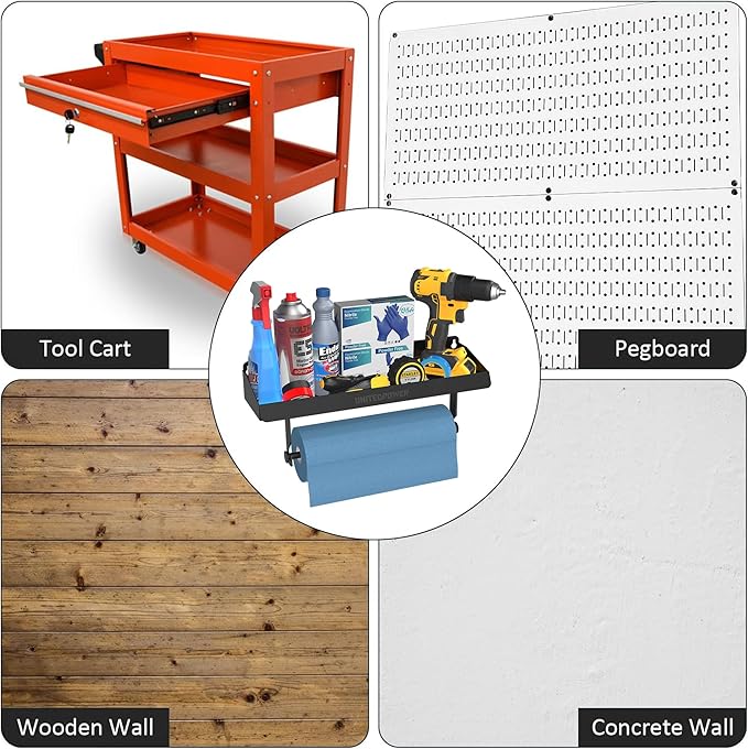UNITEDPOWER Hand Tool Tray with Paper Holder, 2-in-1 Wall Mount Hardware Small Tools Rack, Storage Organizer for Workshop, Shed, Garage, Holds 40 lbs