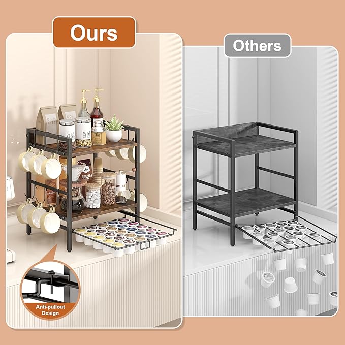 Coffee-Bar-Organizer With 25 K Cup & 12 Mup Holder, 3-Tier Kitchen Countertop Organizer For Coffee Station, Coffee Bar Shelf For Counter