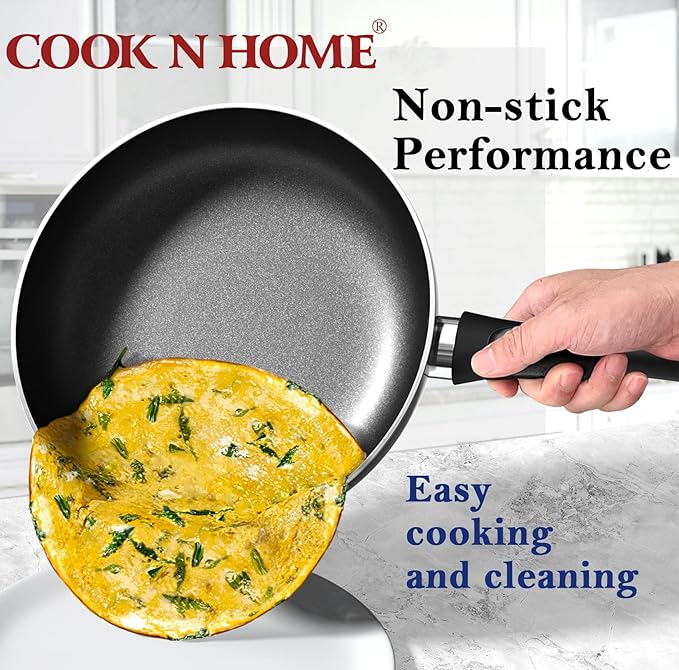 Cook N Home Pots and Pans Nonstick Cooking Set includes Saucepan Frying Pan Kitchen Cookware 15-Piece, Stay Cool Handle, Black