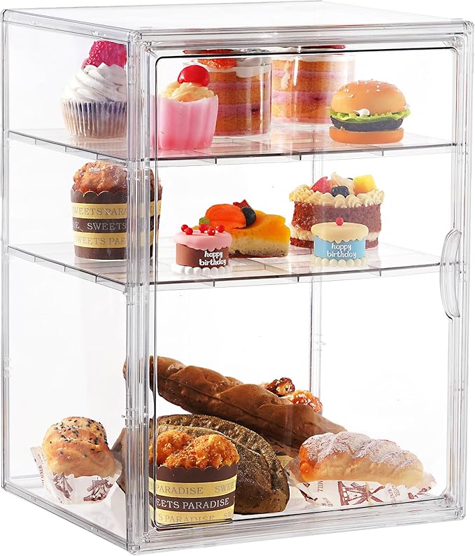 Clear Pastry Display Case, Bread Case for Kitchen Countertop-4 Layers Adjustable, Large Capacity Clear Bread Box for Home-Baked Breads,Muffins,Bagel Storage Container, Bread Holder
