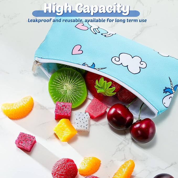 Chumia 6 Pcs Reusable Snack Bags Gift Food Safety Washable Snack Bags Lunch with Zipper Portable Sandwich Bag Food Storage Pouch Double Layer(Vivid,6.9 x 3.7 Inches)