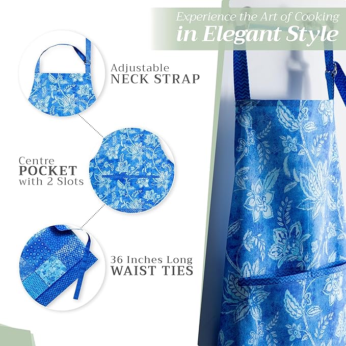 Maison d' Hermine 100% Cotton Apron for women with Pocket Kitchen Chef Apron for Men Cooking Gardening Server Waitress