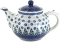 Blue Rose Polish Pottery - Blue Festive Fir Teapot - 5 Cup Capacity - Ceramic Holiday Teapot, Festive Christmas Tree Design for Serving Tea, Coffee or Hot Cocoa