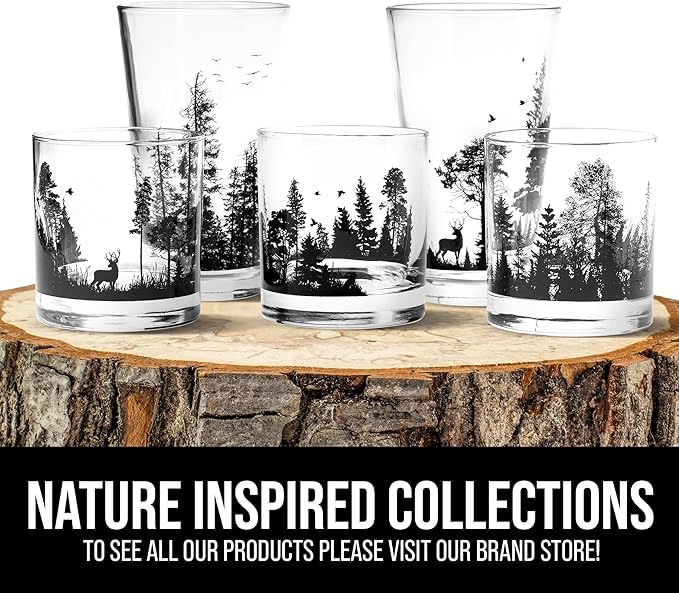 Black Lantern Nature Themed Pint Glasses Set of 2 – Pint Glasses in Unique Designs for Craft Beer Enthusiasts - (Set of Two 16oz. Glasses) - Beer Glasses for Nature Lovers (Forest & Clouds)