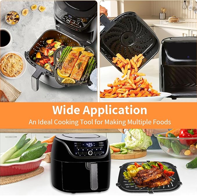 Air Fryer Grill Pan for PowerXL Vortex Pro 6 QT Air Fryer, Oval Nonstick 8.67''*8.67'' Air Fryer Accessories Replacement Parts Rack Tray Basket Crisper Plate with Rubber Bumpers,Dishwasher Safe