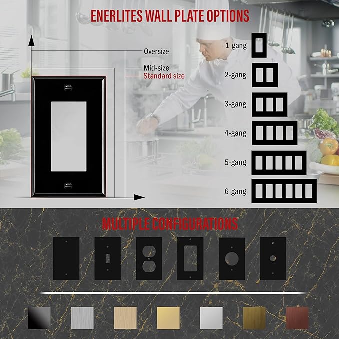 ENERLITES Decorator Switch Metal Wall Plate, Outlet Cover, Corrosion Resistant, Standard Size 1-Gang 4.50" x 2.76", Powder Coated Stamped Steel, 7731-BG, Black Gloss