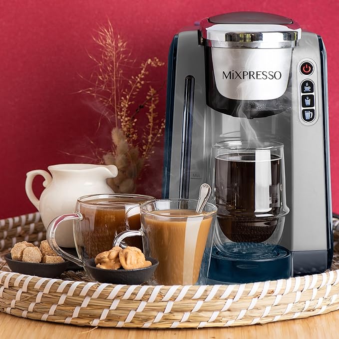 Mixpresso Single Serve Coffee Brewer K-Cup Pods Compatible & Ground coffee, Single Serve K-Cup Coffee Maker With 4 Brew Sizes 45oz, Quick Brewing with Auto Shut-Off, Rapid Brew Technology