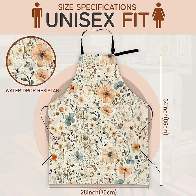 Cooking Apron for Women and Men,Adjustable Chef Bib Apron with 2 Pockets, Water and Oil Resistant for Kitchen Use