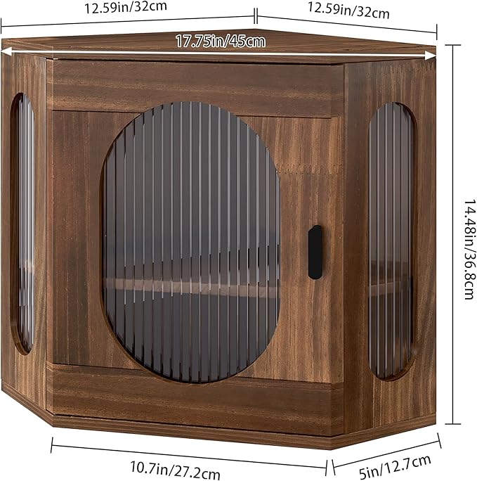 Corner Bread Box, Solid Wood Double Layer Adjustable Large Capacity, Farmhouse Vintage Kitchen Countertop Organizer with Acrylic Window, Retro Brown