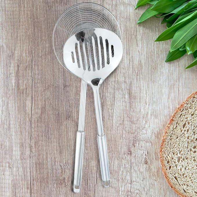 TENTA Kitchen Multi Kitchen Utensil Stainless Steel Cooking Skimmer Slotted Fish Turner Spatula Spoon Colander Drain Water Filter Spoon Ladle Spider Strainer Skimmer Ladle for Cooking &Frying (2pcs)