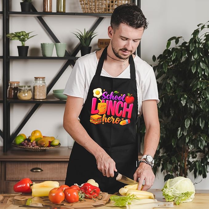 Funny Cafeteria Crew Aprons with Pockets, Cafeteria Worker Staff Appreciation Gifts