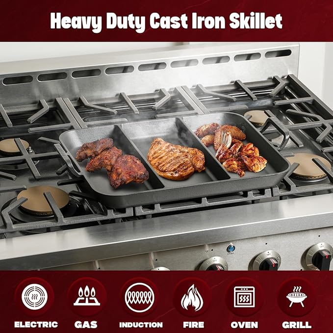 onlyfire Pre-Seasoned Cast Iron Skillet, 16 Inch Griddle Pan Frying Pan with Nonstick Perforated Grill Surface and Dual Handles, Cast Iron Grill Pan for Grills, Oven and All Stovetops