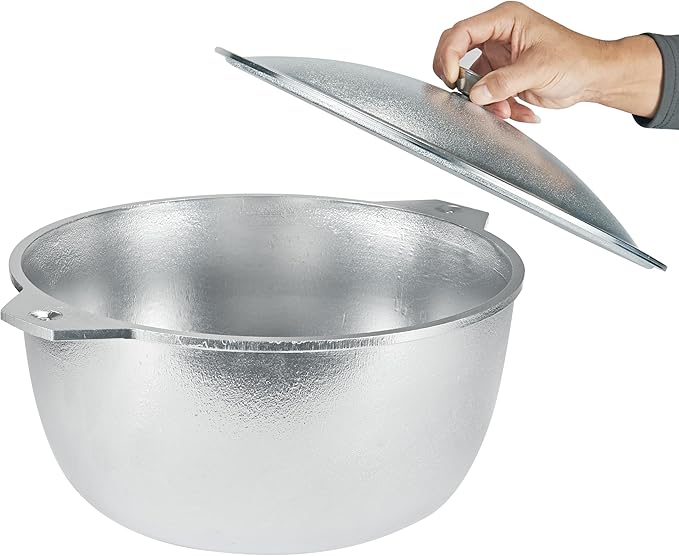 Traditional Cast Aluminum Pilaf Pot, Large Capacity, Coating-Free, Even Heat & Fast Cooking Dutch Oven with Lid for Searing, Stews & Rice (18L)