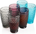 G Hobnail Old Fashioned Iced Beverage Glass 13oz Set of 6, Premiun Glass Set for Refreshments Soda Juice Perfect for Dinner Parties, Bars & Restaurants (Multicolor, Highball)