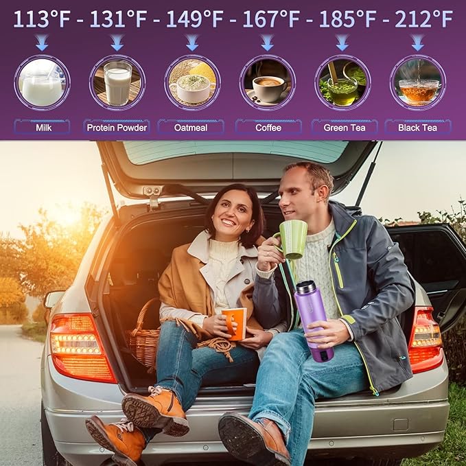 Vacuum-Insulated Portable Electric Kettle,Miicasa Stainless Steel Tumbler Small Electric Kettel,Travel Water Boiler with 6 Temperature and Auto Shut-Off Boil Dry,16oz