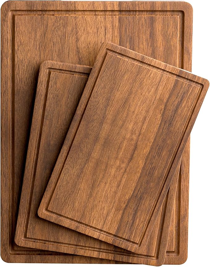 Acacia Wood Cutting Boards Set of 3 for Kitchen, Large Wooden Cutting Board with Juice Groove, Charcuterie Board, Chopping Board for Meat, Cheese, Fruits(17x12, 12x10, 12x7 inch)