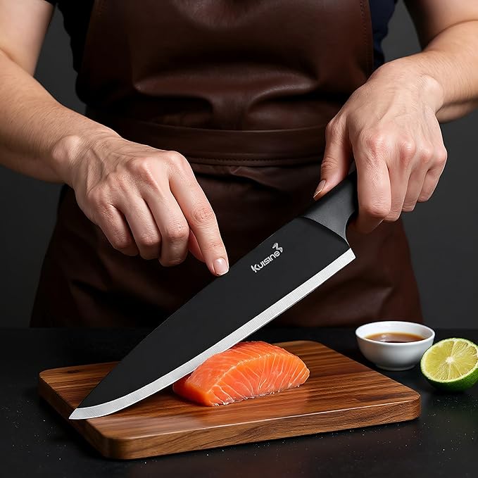 KUISINE Upgraded Chef Knife Set One Piece Molding High Carbon Stainless Steel,Super Sharp Blade Ergonomic Steel Handle,Knife Block Set with Built-in Sharpener(EX Black Pro,15PCS)