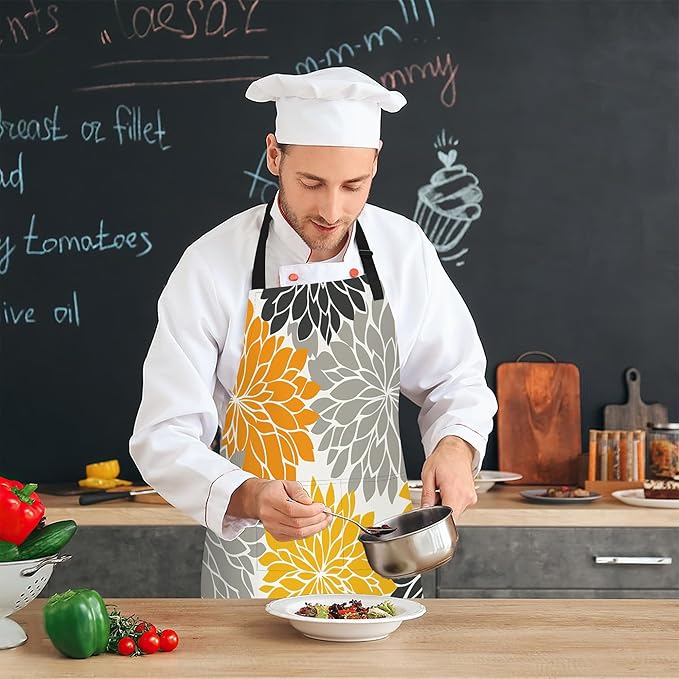 Cooking Apron for Women and Men,Adjustable Chef Bib Apron with 2 Pockets, Water and Oil Resistant for Kitchen Use