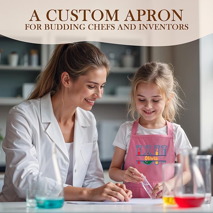 Personalized Science Apron for Kids with Custom Name – Customized Scientist Outfit for Children – Fun Laboratory Apron for Students, Experiments, Chemistry Play, and Educational Learning Activities