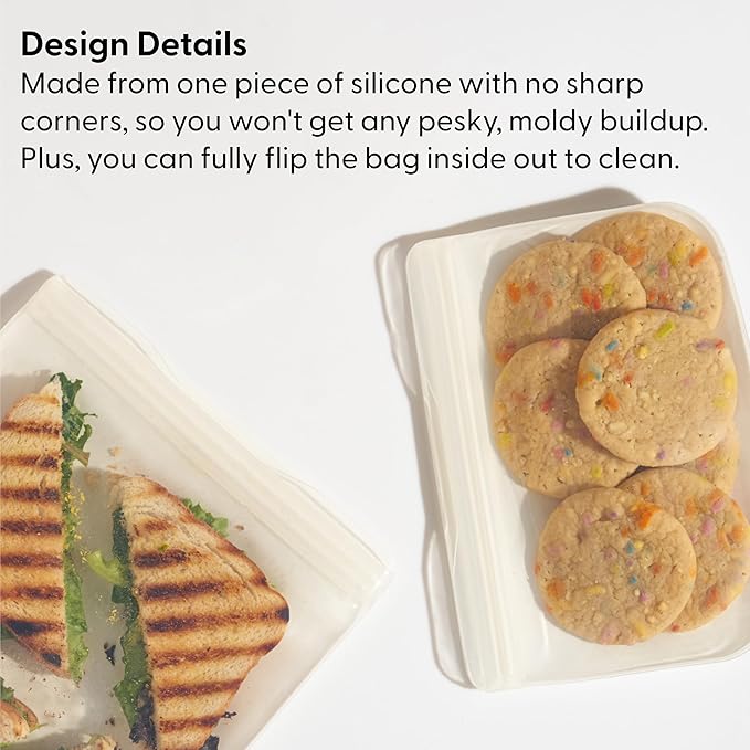 W&P Porter Silicone Reusable Storage Bag, Sandwich (10oz Flat), Charcoal, Food Storage Container, Microwave and Dishwasher Safe, Easy Cleaning