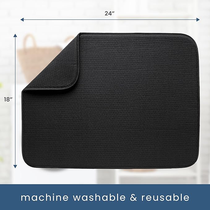 S&T INC. Dish Drying Mat XL, 18” x 24”, Absorbent Microfiber Kitchen Counter Mat, Drying Pad for Dishes, Utensils, Pots and Pans, Extra Large, Diamond Texture, Black
