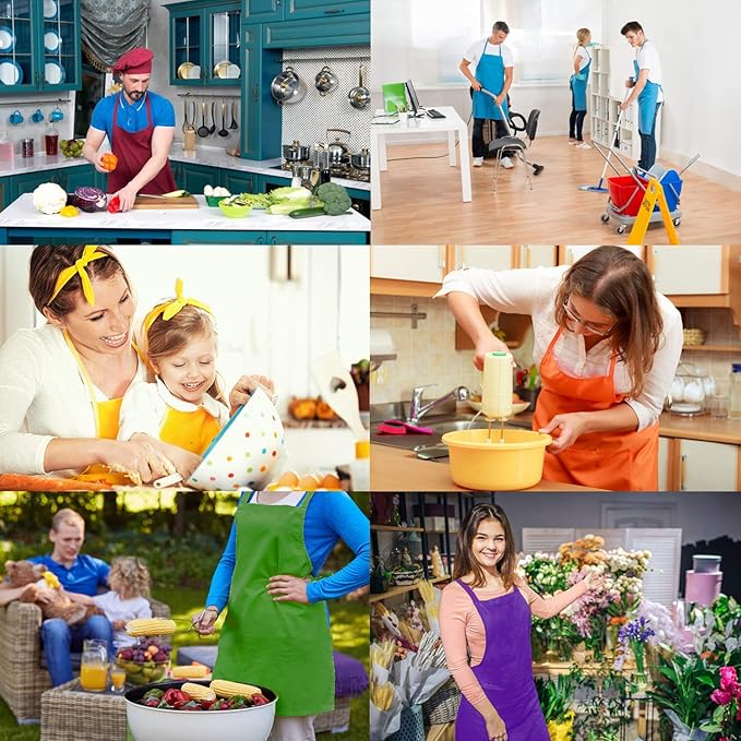 11 Pack Plain Color Bib Bulk Aprons for Women Men Chef, Waterproof Baking Painting Artist Cooking Kitchen Aprons with 2 Pockets (11, Multicolor)