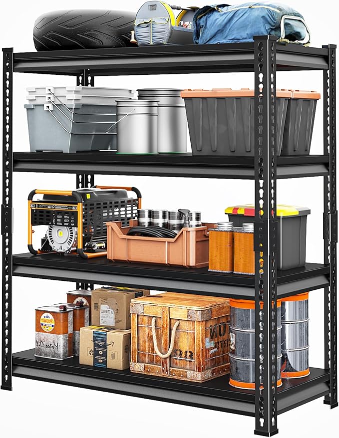 Utility Garage Shelves Heavy Duty - 48''W 2,000Lbs Steel Metal Industrial Storage Shelving Rack Units Adjustable 48" W x 16" D x 72" H 4 Tier Black