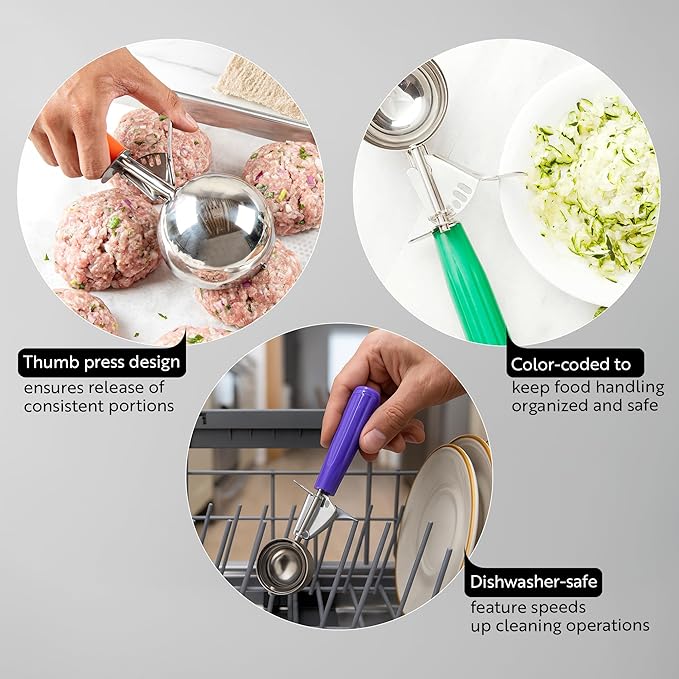 Restaurantware Met Lux 6 Ounce Portion Scoop 1 Durable Disher Scoop - Thumb Trigger Teal Stainless Steel Ice Cream Disher For Portion Control For Ice Cream Mashed Potato And Cookie Dough
