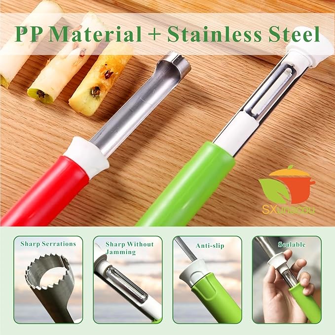 Telescopic Fruit and Vegetable Peeling Machine Multi functional Stainless Steel Apple Peeler Apple Core Remover 2-in-1 Household Kitchenware (Red)