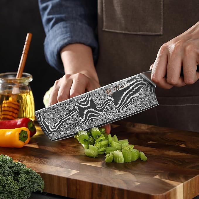 Wakoli Nitoko Nakiri Knife – 6.7-Inch Professional Damascus Vegetable Knife | 67-Layer VG10 Core Steel Blade | Ergonomic G10 Handle | High-Performance Kitchen Knife in Gift Box