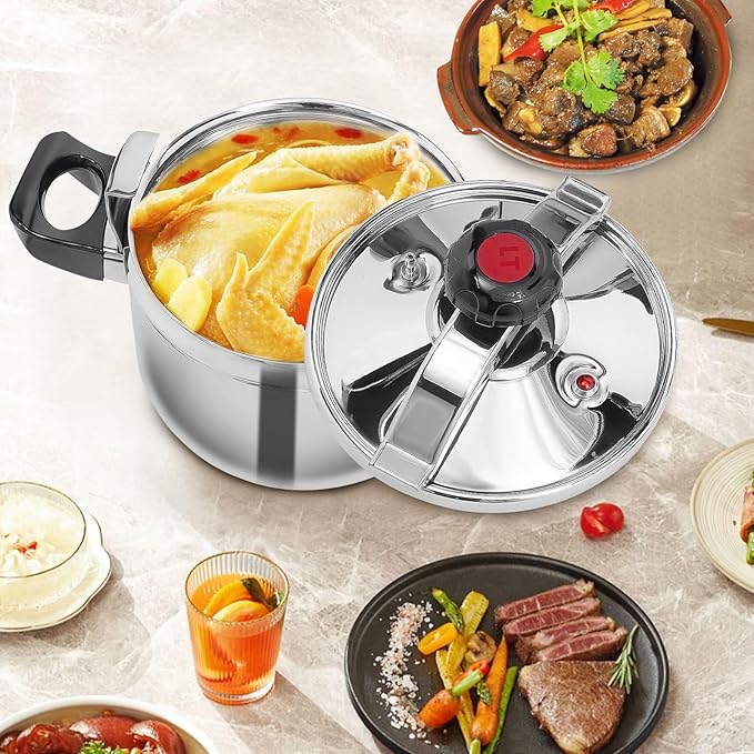Stainless Steel Pressure Cooker 4+ Quart - High Safety 60Kpa Pressure Pot for Kitchen Boiling & Stewing on All Stoves – Ideal for Versatile Cooking and Quick Meals