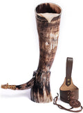 Norse Tradesman Genuine 20" Ox-Horn Viking Drinking Horn with Antique Brass Rim & Wolf Tip, Fitted Stand & Burlap Gift Sack - The Fenrir, 20-Inches, Low Polish