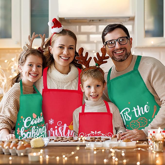 6 Pack Christmas Kitchen Aprons for Women Men Adjustable Holiday Apron with Pocket Funny Christmas Aprons for Cooking Party Xmas Party Gift (6 Design)