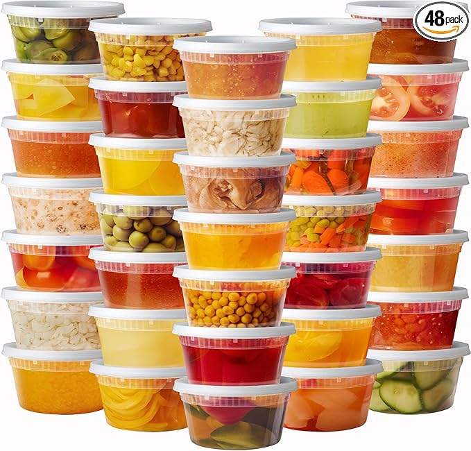 Pantry Value [12 oz. - 48 Count Plastic Food Storage Deli Containers with Lids - Perfect for Storing Soups, Sauces, and Snacks
